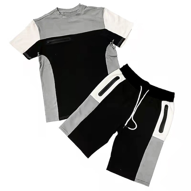Men's Shorts and T Shirt Set TShirt Outfits Color Block Crew Neck 3D