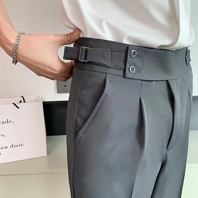 Men's Graduation Dress Pants Trousers Pleated Pants Suit Pants Pocket High Rise Plain Comfort Breathable Ankle-Length Office Business Casual Elegant Vintage Black White High Waist Micro-elastic 11