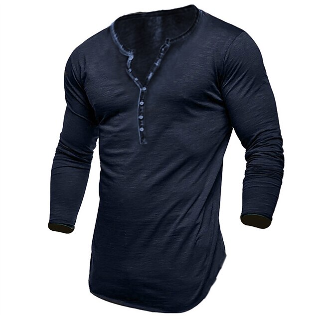 Men's Henley Shirt Long Sleeve Shirt Plain Henley Street Vacation Long