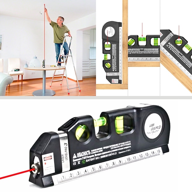 Multipurpose Laser Level Laser Line 8 Feet Measure Tape Ruler Adjusted
