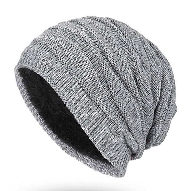 Men's Beanie Hat Winter Hats Cap Knit Cuffed Black Wine Acrylic Fibers ...