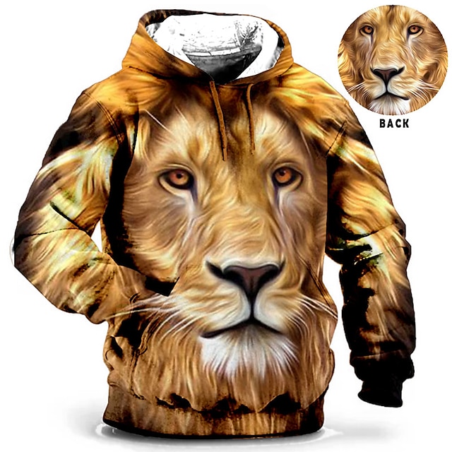  Men's Plus Size Pullover Hoodie Sweatshirt Big and Tall Animal Hooded Print Long Sleeve Spring &  Fall Fashion Streetwear Basic Comfortable Daily Wear Vacation Tops