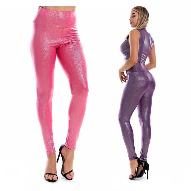  Sexy 1980s High Waisted Shiny Latex Patent Leggings PU Leather Pencil Pants Women's Masquerade Party Pride Parade Pride Month Pants