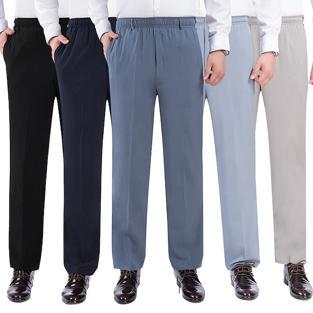  Bărbați Pantaloni Pantaloni casual Buzunar Talie elastică Culoare solidă Confort Respirabil Lungime totală Zilnic Stilat Stil Clasic Negru Bleumarin Micro-elastic
