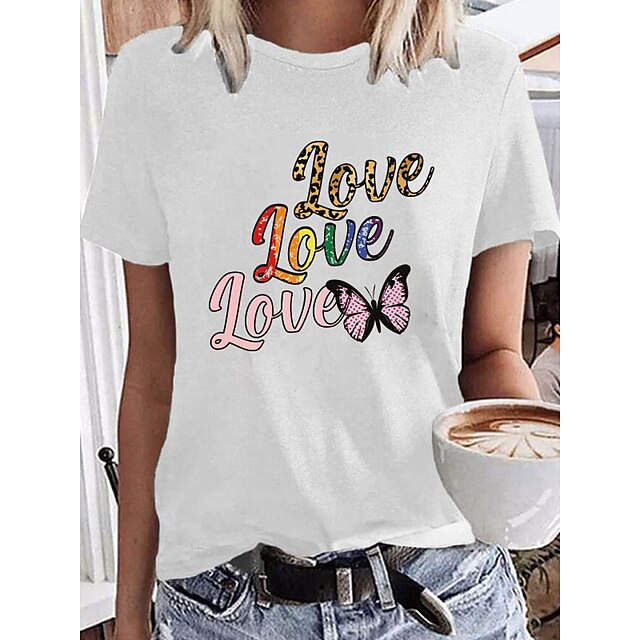 Women's T shirt Tee White Yellow Light Green Print Graphic Butterfly Daily Holiday Short Sleeve Round Neck Basic 100% Cotton Regular Painting S