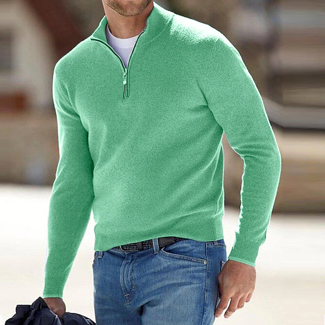 Men's Sweater Pullover Sweater Jumper Ribbed Knit Cropped Zipper ...