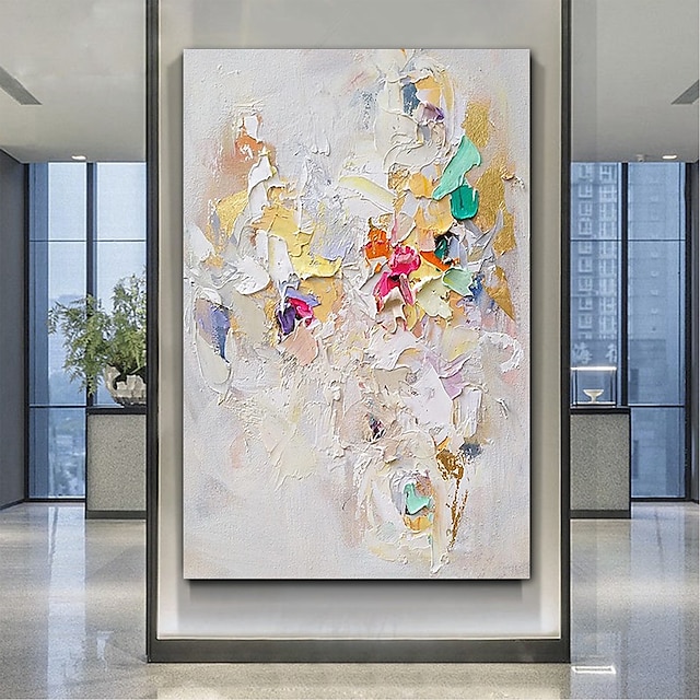  Large Texture Abstract Oil Painting Colorful Painting White Textured Art Knife Painting Hand-painted Abstract Art Large Canvas Art Modern Art