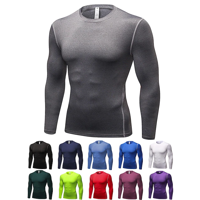 Men's Compression Shirt Running Shirt Long Sleeve Tee Tshirt Athletic Winter Solid Colored Spandex Quick Dry Sweat wicking Breathable Gym Workout Exercise Running Sportswear Activewear Navy Wine Red 15