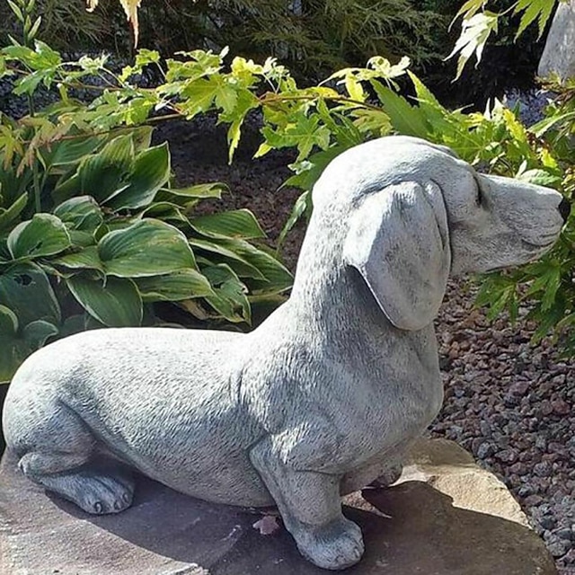 Dackel Statue Aus Harz - Garten Deko Figur & Geschenk Für Hundeliebhaber