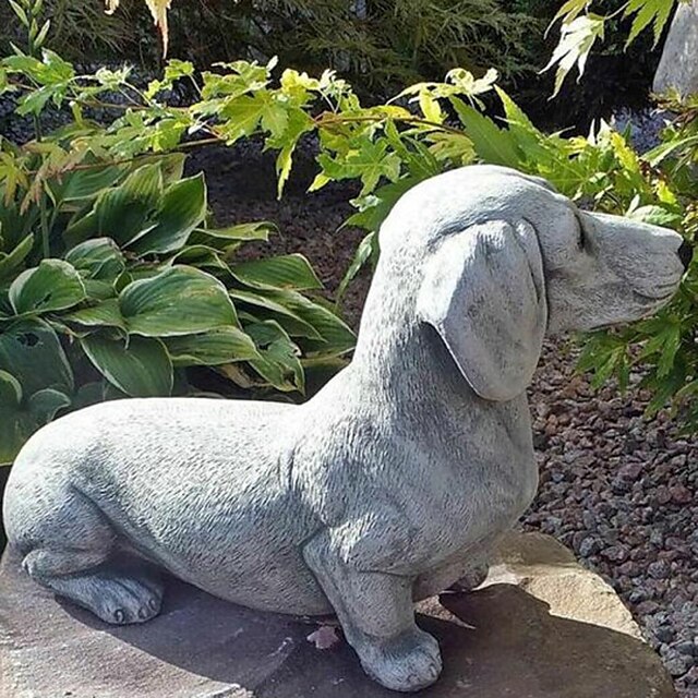 dackel statue gartendeko gedächtnis hundefiguren welpe liegend dekor