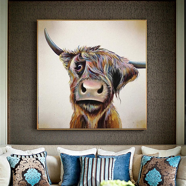 Handmade Oil Painting Canvas Wall Art Decoration Modern Cute Animal Yak for Home Decor Rolled Frameless Unstretched Painting 8