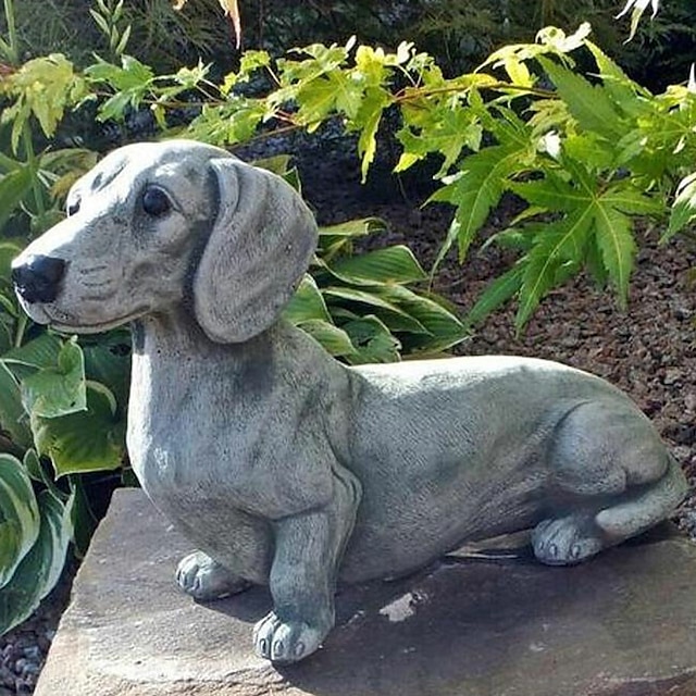  dachs-statue hageinnredning minnesmerke hundefigurer valp liggende dekor hagedekorasjon gjør-det-selv-tilbehør hjemmeinnredning