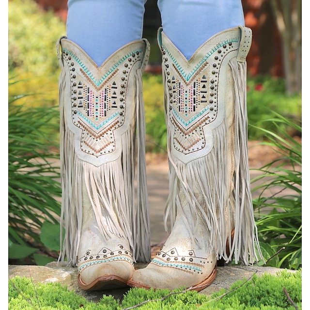  Franges Années 70 Chaussures Botte Western Bout carré Hippie Cow-boy Femme Mascarade Fête / Soirée Chaussures