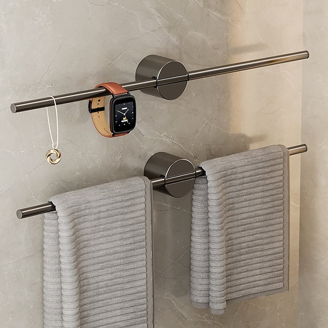  Bathroom Towel Bar Perforated Free Space Aluminum Towel Rack Extremely Simple Light Luxurious Towel Storage