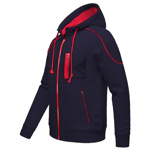  Homme Sweat à capuche zippé Veste Veste de survêtement Noir bleu marine Gris Capuche Plein Poche Sport & Loisir du quotidien Des sports Vêtement de rue Casual Sport Hiver Automne Vêtement Tenue Pulls