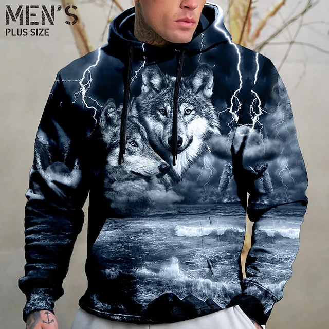 Men's Plus Size Pullover Hoodie Sweatshirt Big and Tall Animal Hooded Pocket Long Sleeve Spring & Fall Fashion Streetwear Basic Comfortable Vacation Daily Wear Tops 5