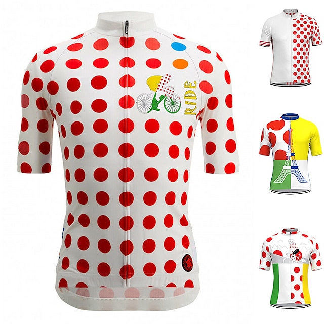  21Grams Men's Cycling Jersey Short Sleeve Bike Jersey Top with 3 Rear Pockets Mountain Bike MTB Road Bike Cycling Breathable Moisture Wicking Quick Dry Reflective Strips Black White Yellow Polka Dot