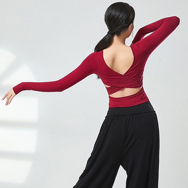  pustende activewear topp uthult ren farge kvinners ytelsestrening langermet høy polyester
