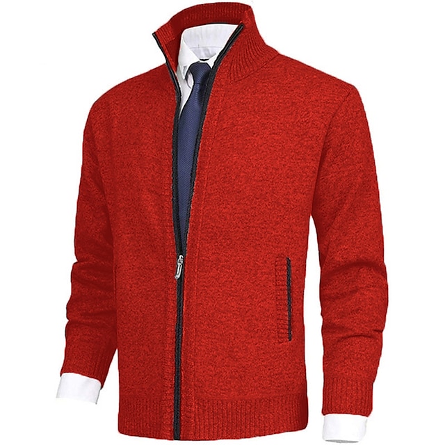 Men's Sweater Cardigan Sweater Zip Sweater Ribbed Knit Zipper Pocket ...