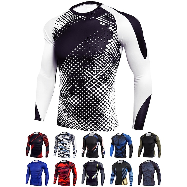  Men's Compression Shirt Running Shirt Long Sleeve Base Layer Athletic Spring Spandex Breathable Moisture Wicking Soft Fitness Gym Workout Running Sportswear Activewear Optical Illusion 3# 4# 5#