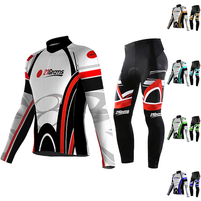 Men's Cycling Jersey with Tights Long Sleeve Mountain Bike MTB Road Bike Cycling Blue Sky Blue Green Graphic Bike Clothing Suit UV Resistant Breathable Quick Dry Anatomic Design Back Pocket Spandex 8