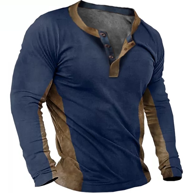  男性用 Tシャツ 長袖シャツ ヘンリー プラスサイズ デイリーウェア バケーション 長袖 プリント 衣類
