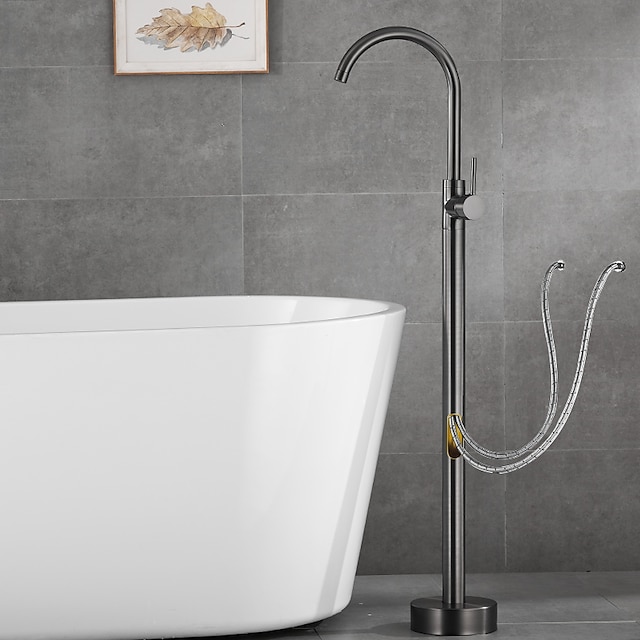  Bathtub Faucet Gun Grey Contemporary Electroplated Free Standing Ceramic Valve Bath Shower Mixer Taps