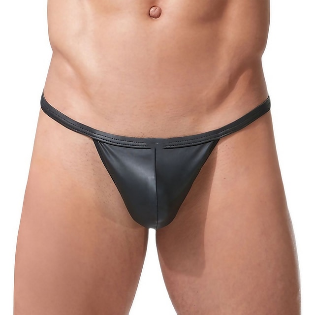  Men's 1 PC G-string Underwear PU Spandex Pure Color Low Waist Black