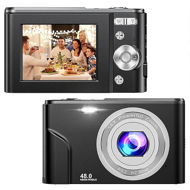  Appareil photo numérique 1080p 48 méga pixels caméra de vlogging avec zoom numérique 16x mini caméras portables compactes pour débutants cadeau d'anniversaire