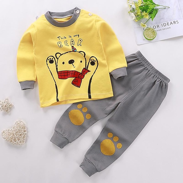  kinderkleidung Jungen 2 Stück T-Shirt & Hose Langarm Eule A01 A02 Tier Karikatur Rundhalsausschnitt Sommer Frühling Basic Heim 3-7 Jahre