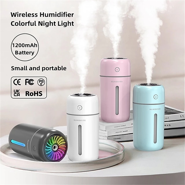  Umidificatore d'aria ricaricabile da 1200 mAh diffusore di olio essenziale di aroma ad ultrasuoni portatile wireless con purificatore per auto a casa con lampada a colori
