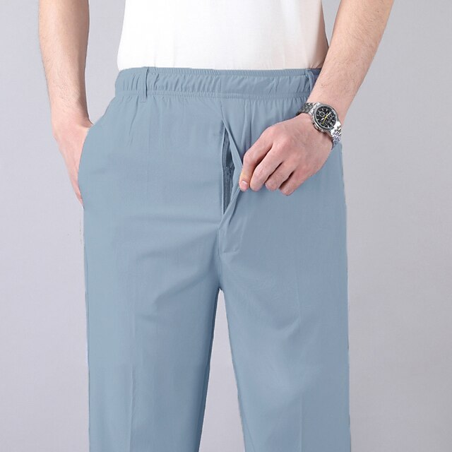 Men's Dress Pants Trousers Casual Pants Pocket Elastic Waist Solid ...