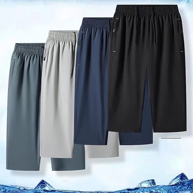  Men's Athletic Shorts Cropped Pants Casual Shorts Capri Pants Drawstring Elastic Waist Plain Quick Dry Calf-Length Outdoor Going out Fashion Streetwear Black Blue Micro-elastic