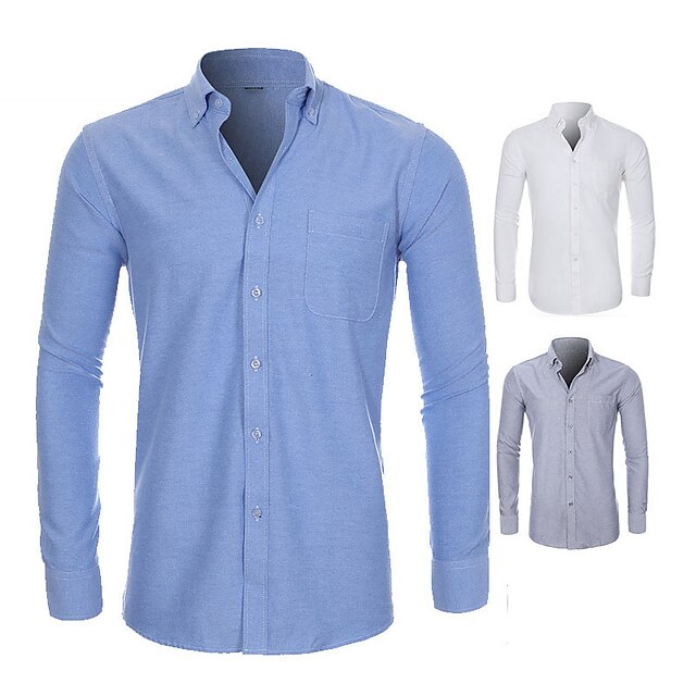  Men's Dress Shirt Collared Shirt Oxford Shirt White Pink Navy Blue Long Sleeve Plain Turndown Spring Fall Wedding Outdoor Clothing Apparel Button-Down