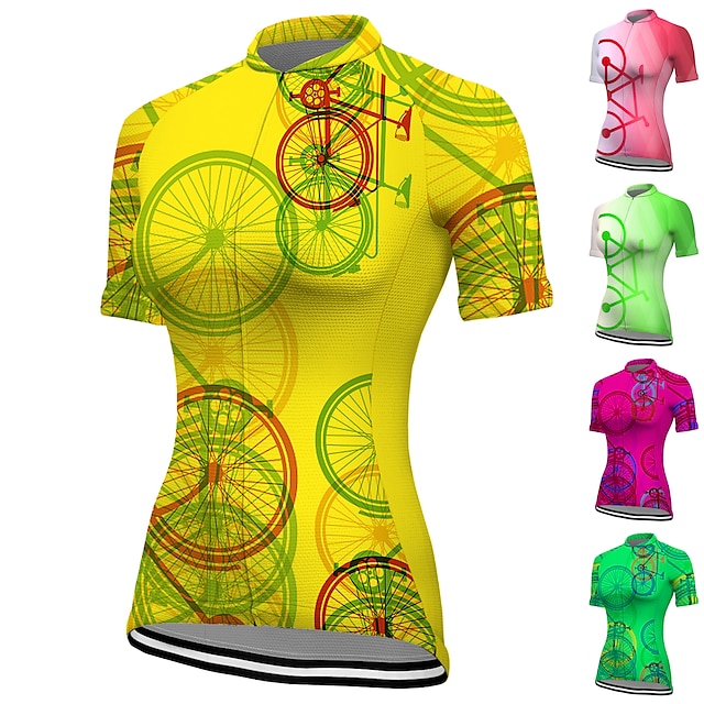  21Grams Women's Cycling Jersey Short Sleeve Bike Top with 3 Rear Pockets Mountain Bike MTB Road Bike Cycling Breathable Moisture Wicking Quick Dry Reflective Strips Yellow Red Dark Green Graphic