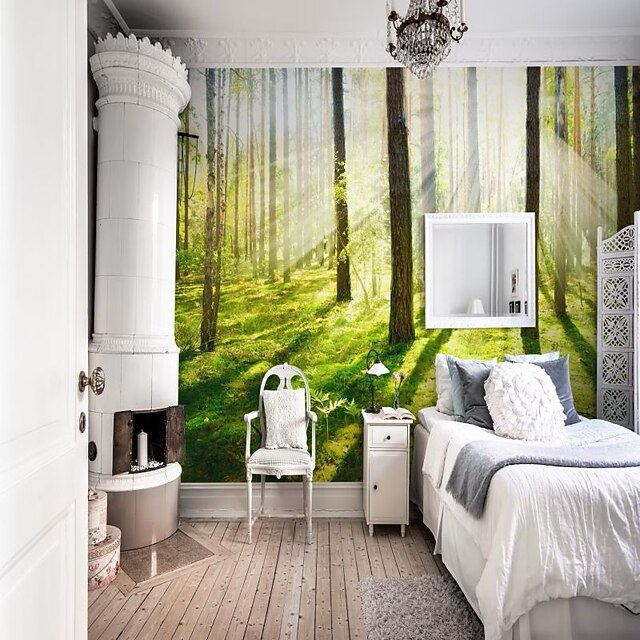 Landscape Wallpaper Mural Green Forest Wall Covering Sticker Peel and ...