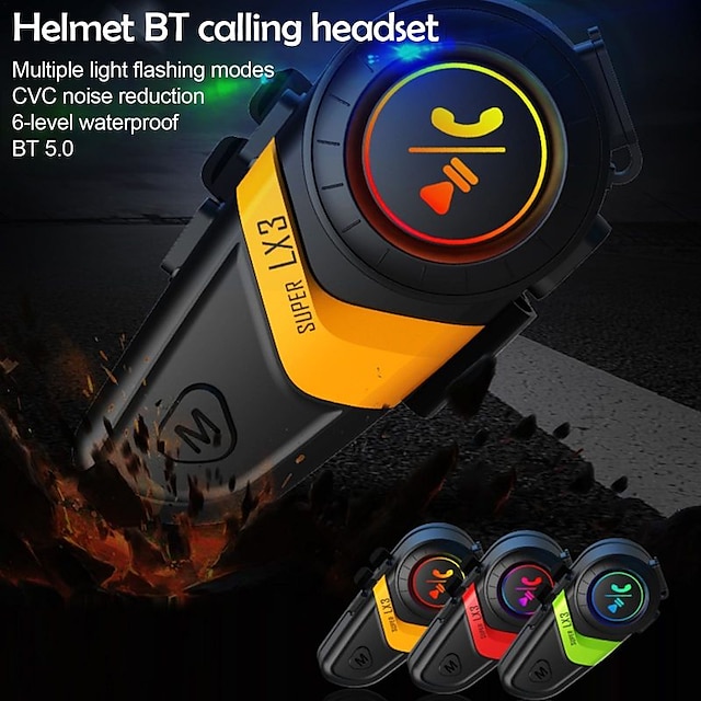 LX3 Helmet Bluetooth Headset 1200MAH Motorcycle BT5.0 Wireless Hands-Free Call Stereo Anti-Jamming Waterproof Headset