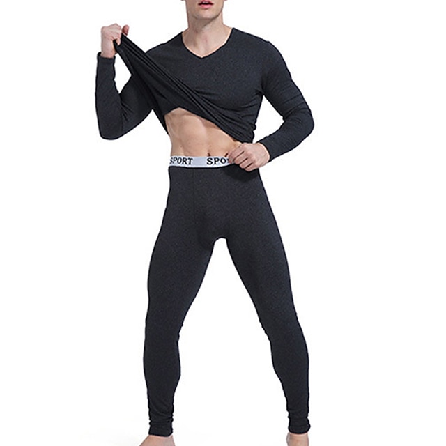 Men's Thermal Underwear Sleepwear Thermal Set 1 set Pure Color Stylish