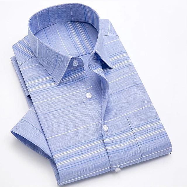 Men's Dress Shirt Non Iron Shirt Wedding Going out Pink Blue Sky Blue Light Purple Short Sleeve Turndown Summer Spring Clothing Apparel 8
