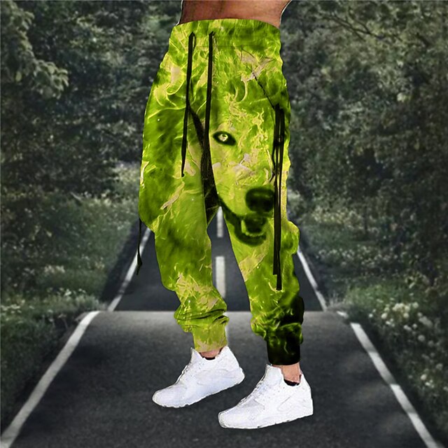 Men's Sweatpants Joggers Trousers Drawstring Elastic Waist 3D Print Animal Wolf Graphic Prints Comfort Sports Outdoor Casual Daily Cotton Blend Terry Streetwear Designer Grass Green Blue Micro-elastic4