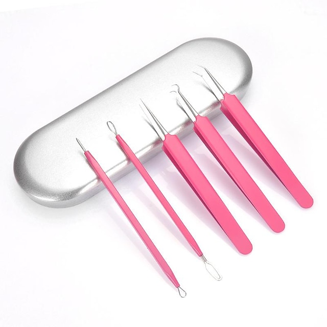  Blackhead Remover Tool Pimple Popper Tool Kit Blackhead Extractor tool for Face Extractor Tool for Comedone Zit Acne Whitehead Blemish Stainless Steel Extraction tools 5pcs
