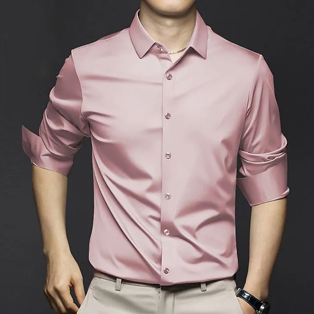  Men's Dress Shirt Black White Pink Long Sleeve Solid / Plain Color Turndown Spring Fall Wedding Going out Clothing Apparel