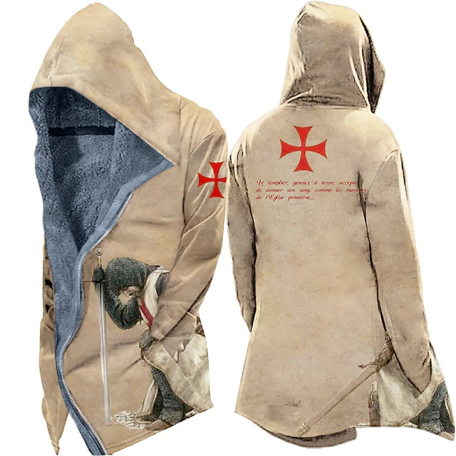 Men's Winter Coat Fleece Jacket Jacket Daily Wear Vacation Fleece Lining With Pockets Print Front Pocket Fall & Winter Letter Cross Casual Comfort Hoodie Regular Black Red Blue Purple Green Jacket 7