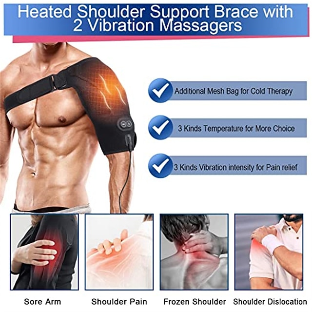 Heated Massage Shoulder Brace With 3 Vibration And Heating Settings Supports Adjustable Heated