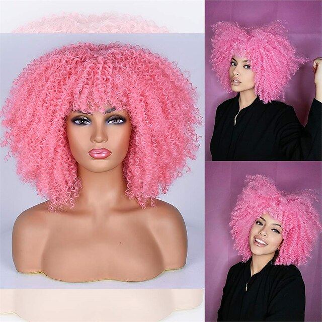 Short Curly Afro Wig With Bangs For Black Women Kinky Curly Hair Wig Afro Synthetic Full Wigs 