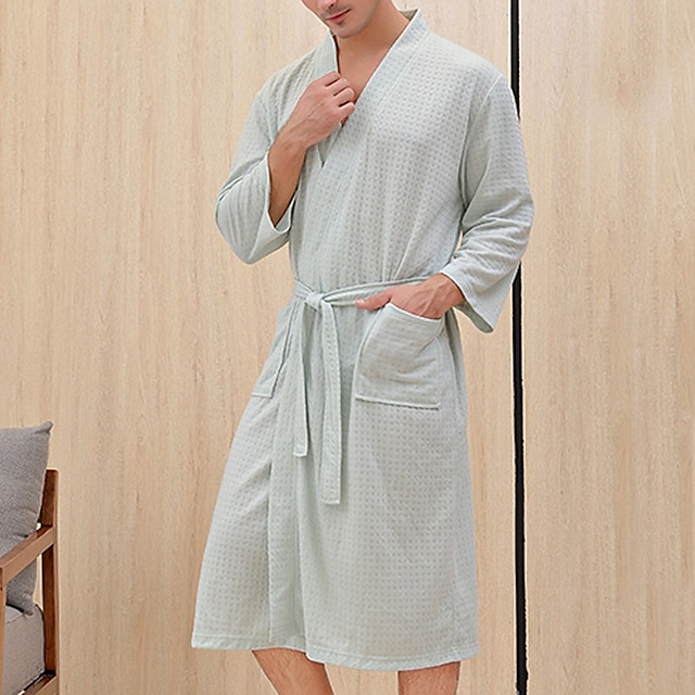  Homme Pyjamas robe Peignoir robe de chambre Couleur monochrome à la mode Casual Confort Intérieur Baignade Tissu gaufré Confort Chaud Robe longue Poche Hiver Automne Noir Blanche