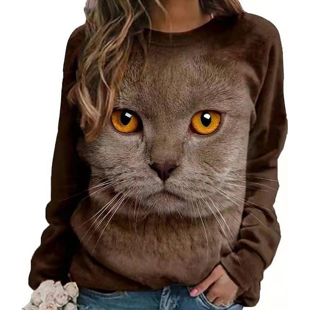  Special for cartoon cat printing casual 3d t-shirt long-sleeved o-neck long-sleeved digital printing