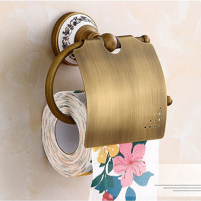  Toilet Paper Holders Contemporary Brass with Ceramic Carved Design Roll Paper Holders Wall Mounted 1pc