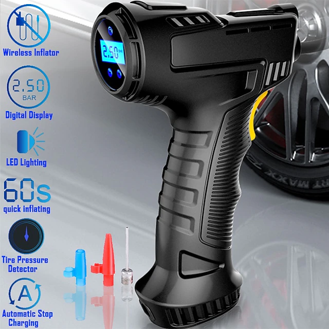 Car Air Compressor 120W Rechargeable Wireless/Wired Inflatable Pump Portable Air Pump Car Tire Inflator Digital for Car Bicycle 8