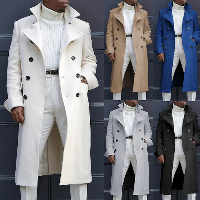 Men's Winter Coat Peacoat Business Casual Winter Polyester Windproof Warm Outerwear Clothing Apparel Stylish Casual non-printing Pure Color Pocket Stand Collar Single Breasted 7